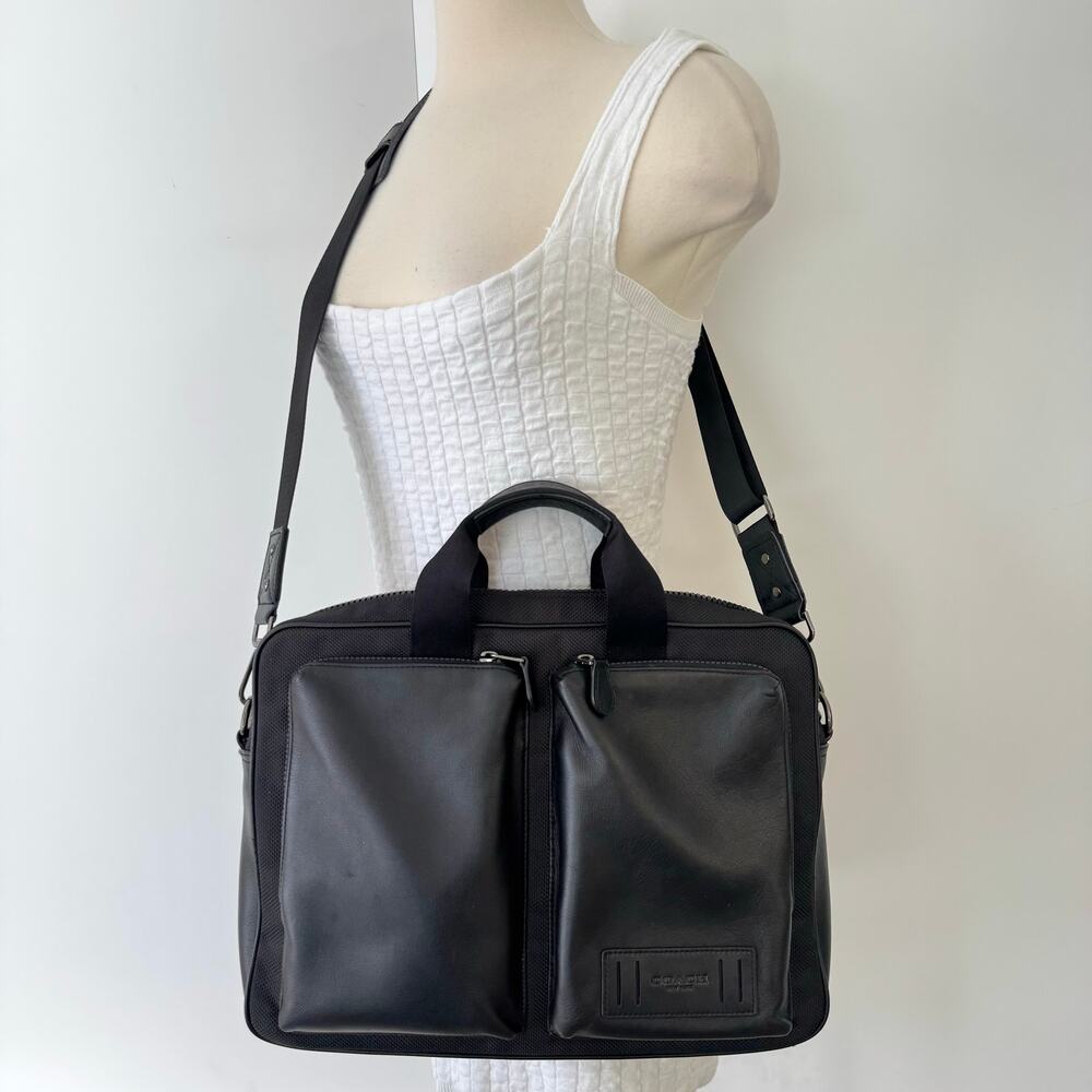 Coach Rider Briefcase Leather Nylon Business Travel Laptop Bag Black 6705 - Picture 3 of 16